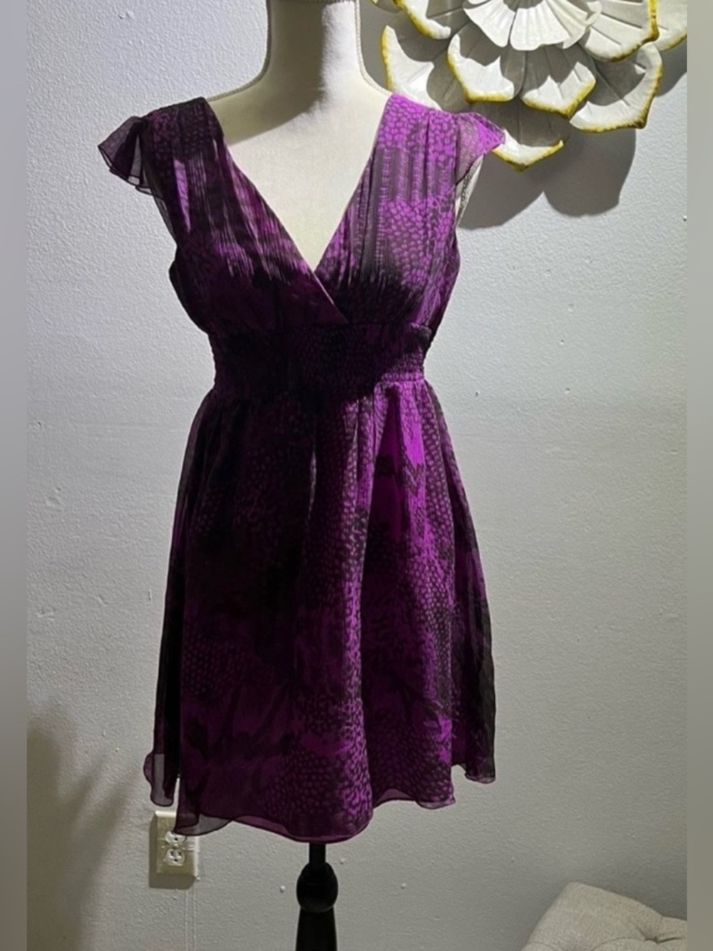 A/X Armani Exchange Deep Purple V-Neck Silk Mid Dress